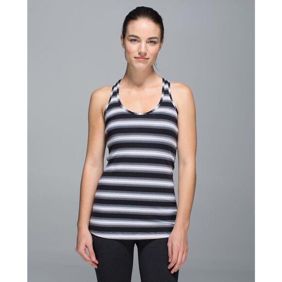 Tops - Lululemon Cool Racerback Capilano Stripe Black White, Size 6